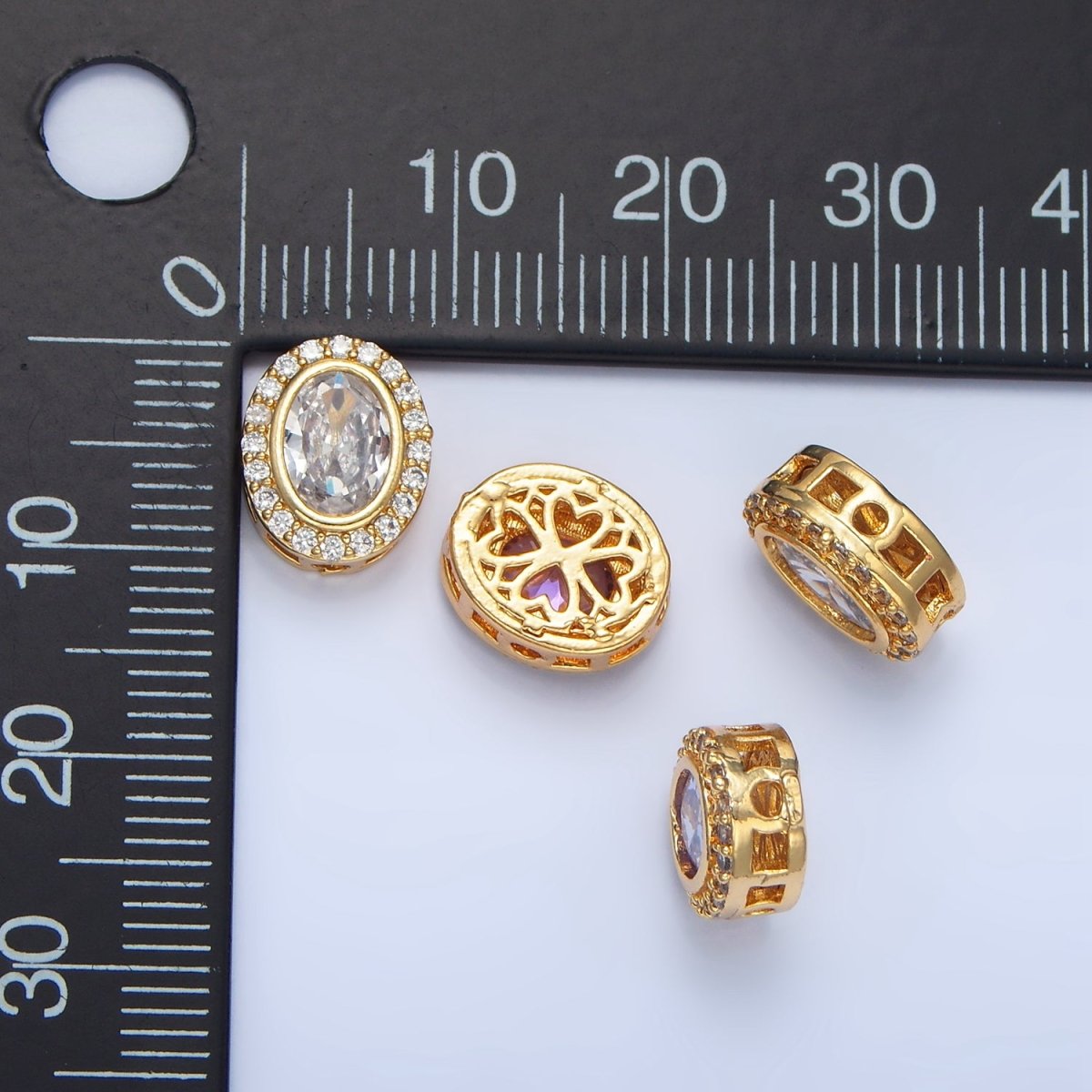 24K Gold Filled Clear, Purple, Pink CZ Micro Paved Oval Bead | B169 - B170