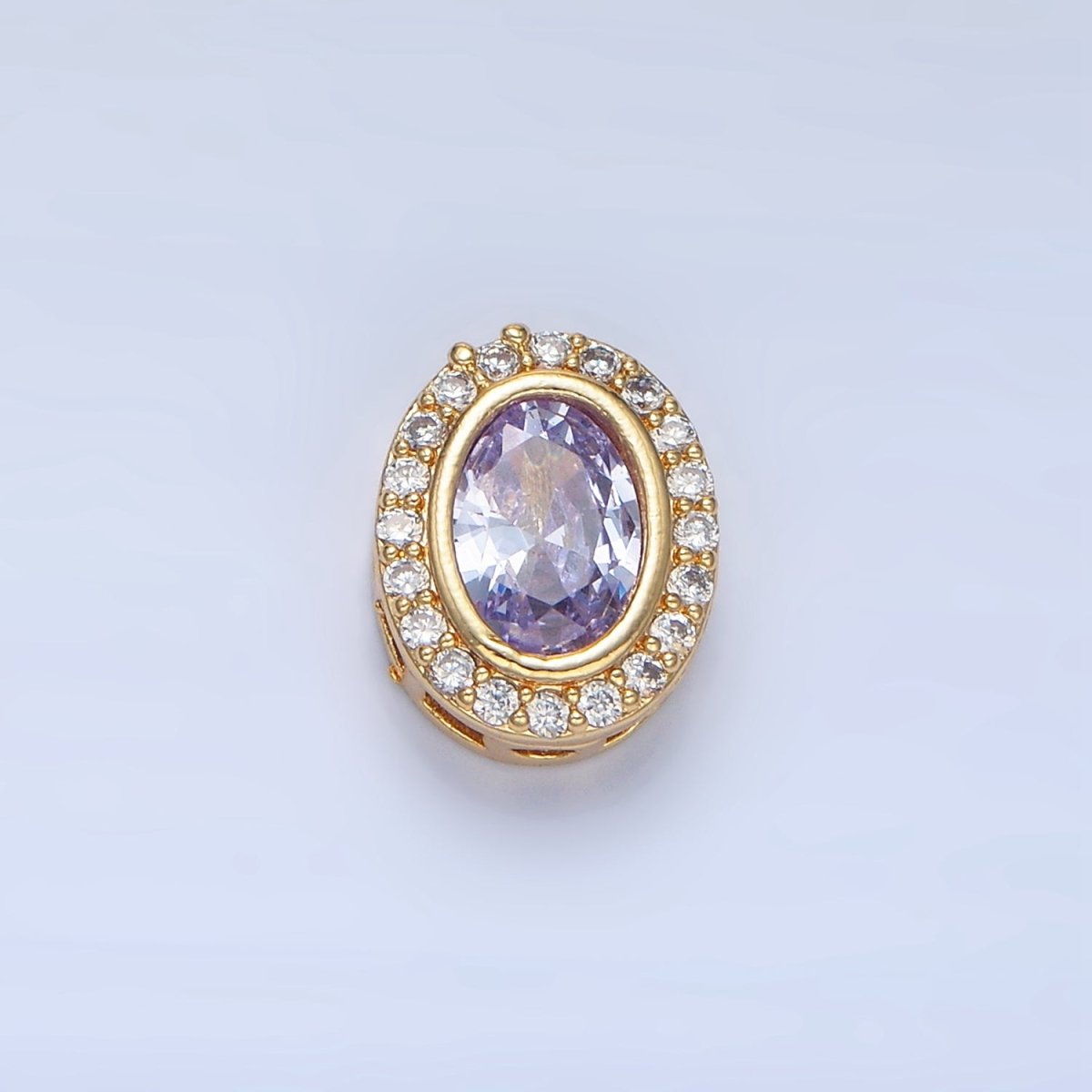 24K Gold Filled Clear, Purple, Pink CZ Micro Paved Oval Bead | B169 - B170