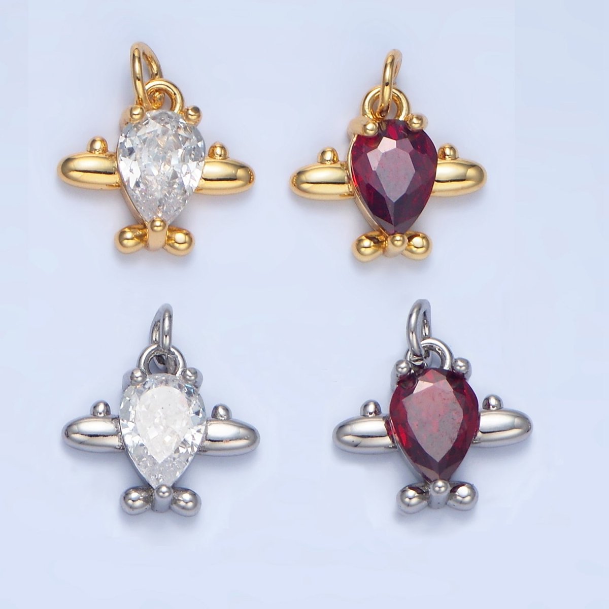 24K Gold Filled Clear, Red CZ Airplane Charm in Gold & Silver | X929 X930