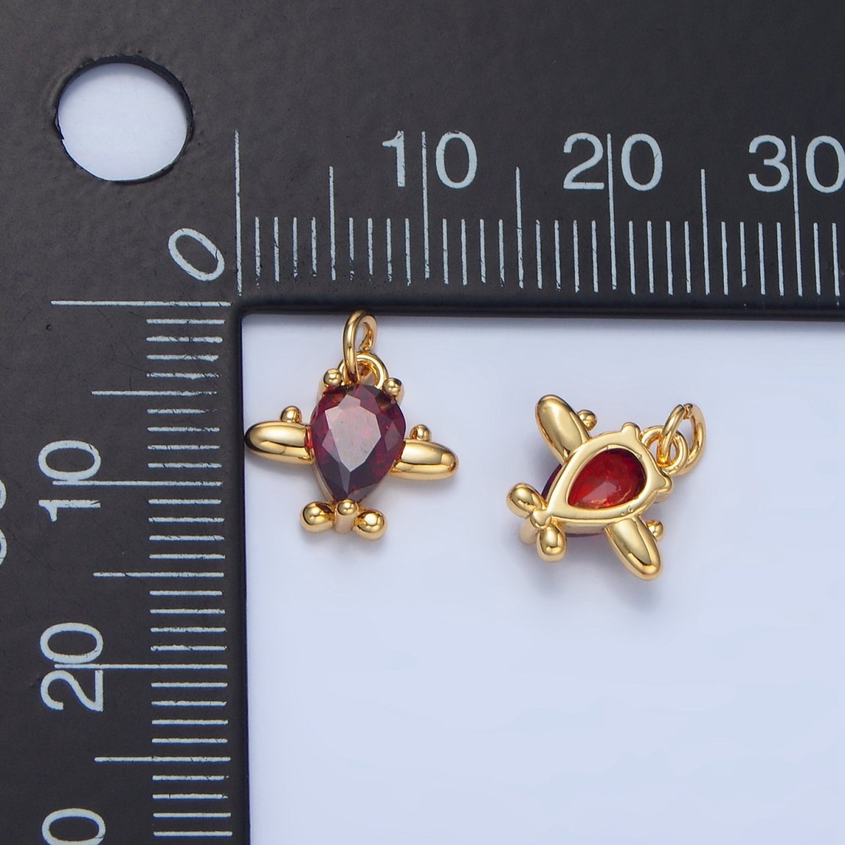 24K Gold Filled Clear, Red CZ Airplane Charm in Gold & Silver | X929 X930