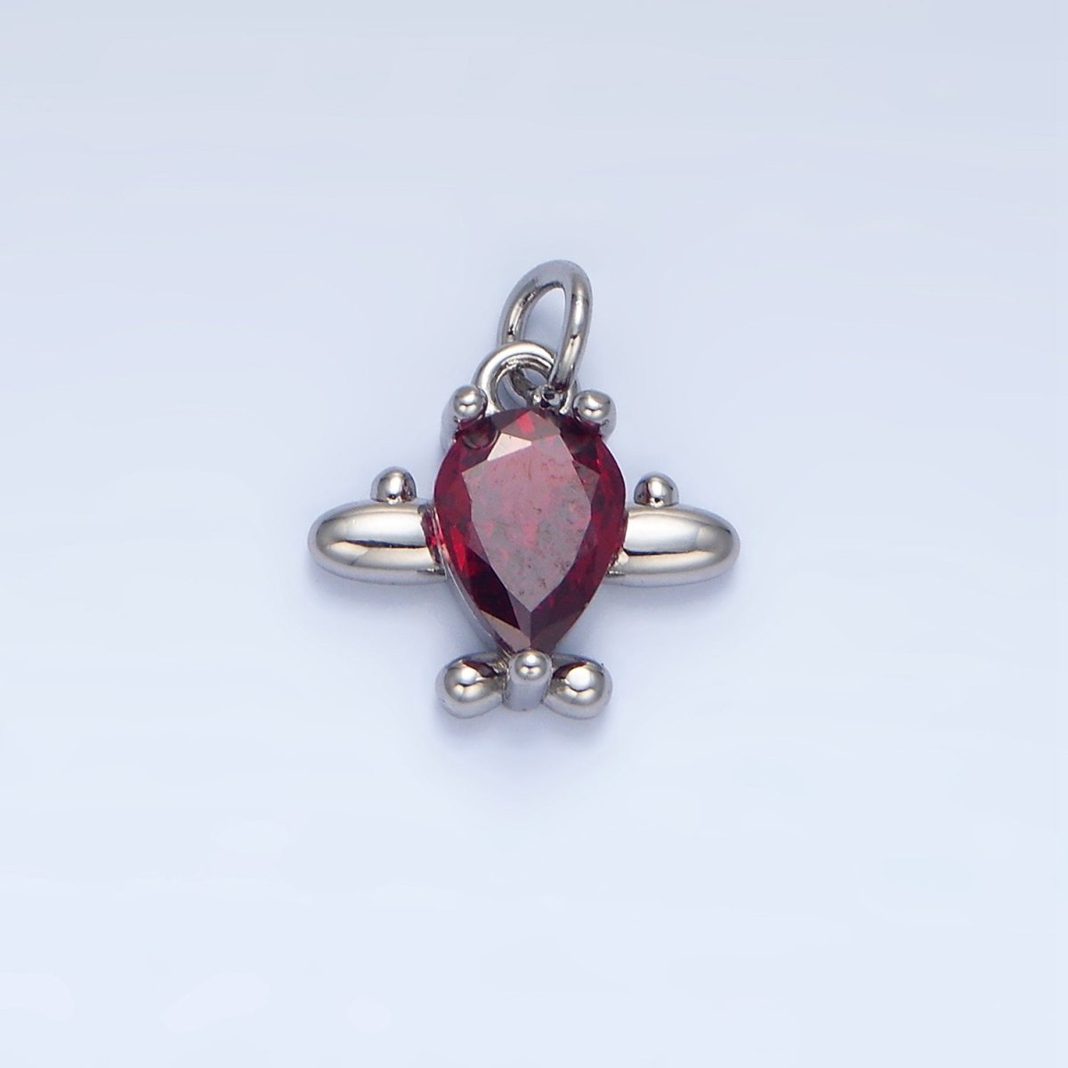 24K Gold Filled Clear, Red CZ Airplane Charm in Gold & Silver | X929 X930