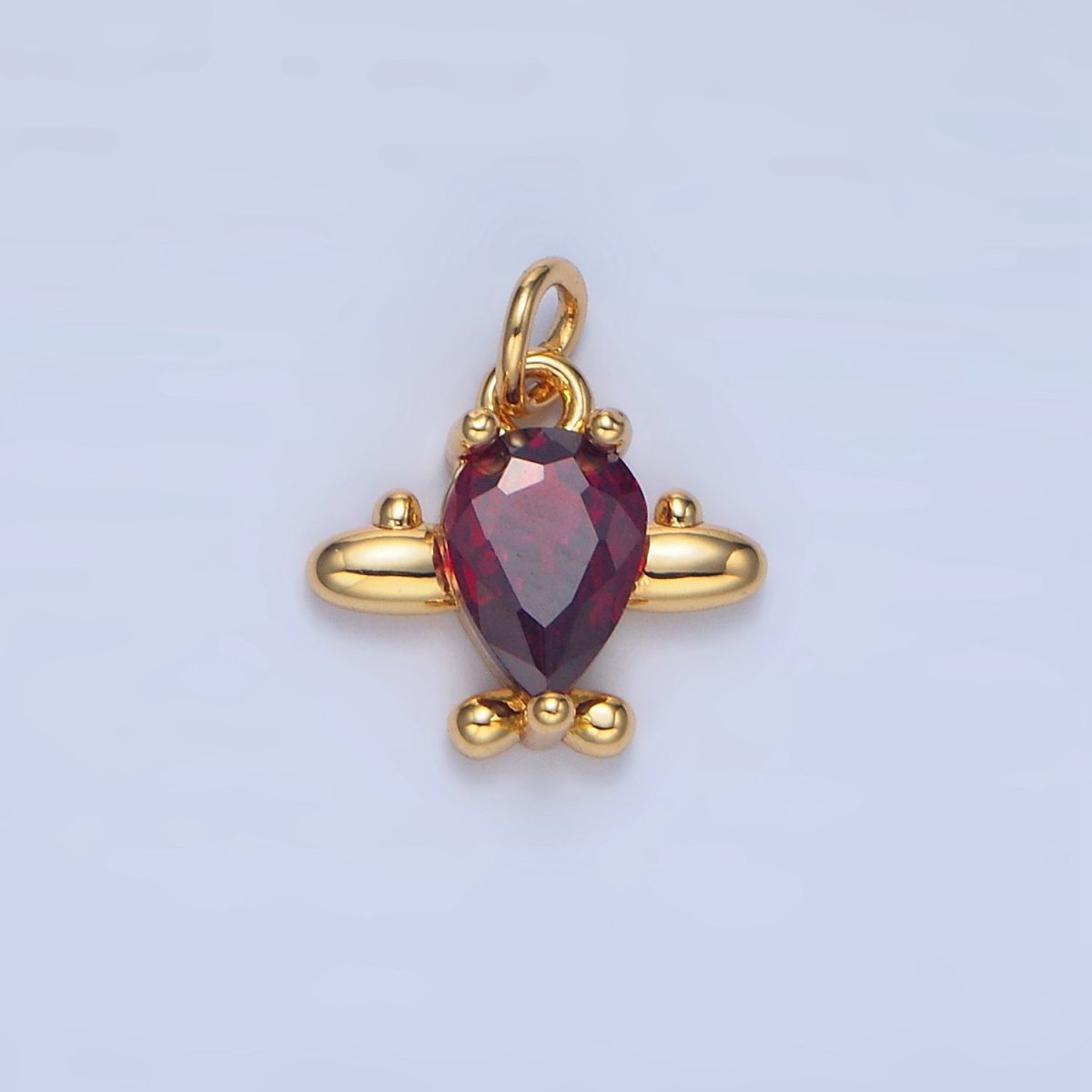 24K Gold Filled Clear, Red CZ Airplane Charm in Gold & Silver | X929 X930