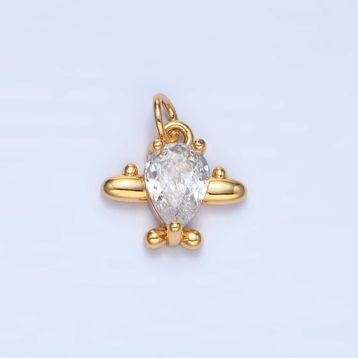 24K Gold Filled Clear, Red CZ Airplane Charm in Gold & Silver | X929 X930