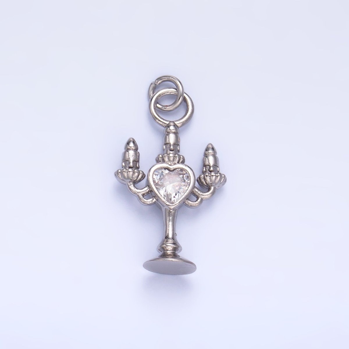 24K Gold Filled Clear, Red CZ Heart Candle Candelabrum Charm in Gold & Silver | W339