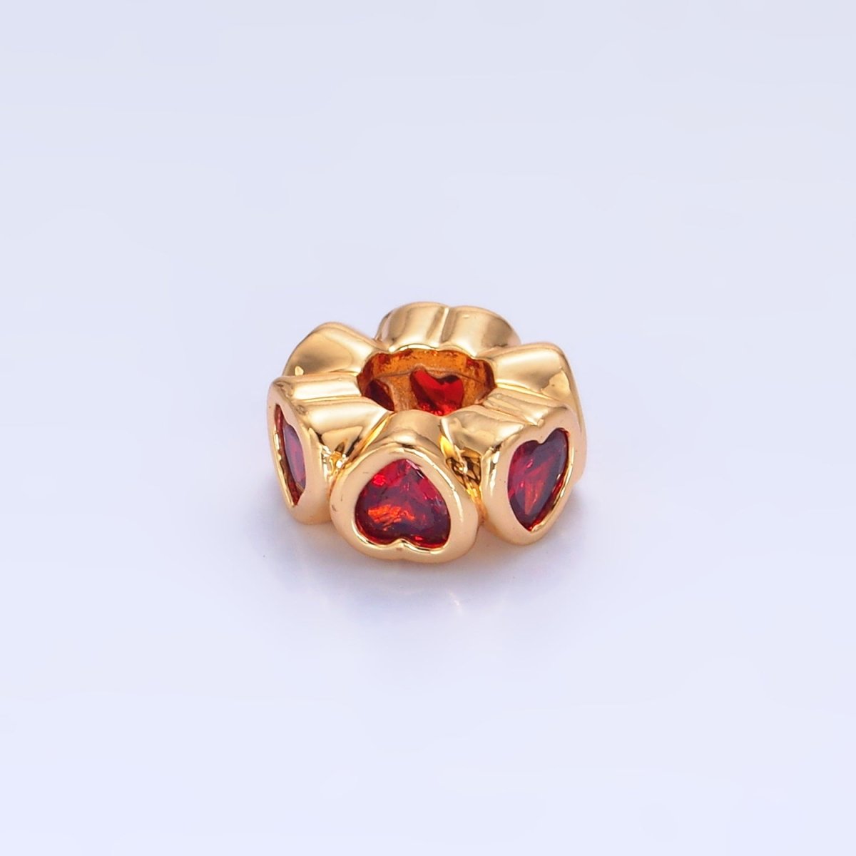 24K Gold Filled Clear, Red, Green, Pink CZ Heart Rhondelle Bead | B139 B140