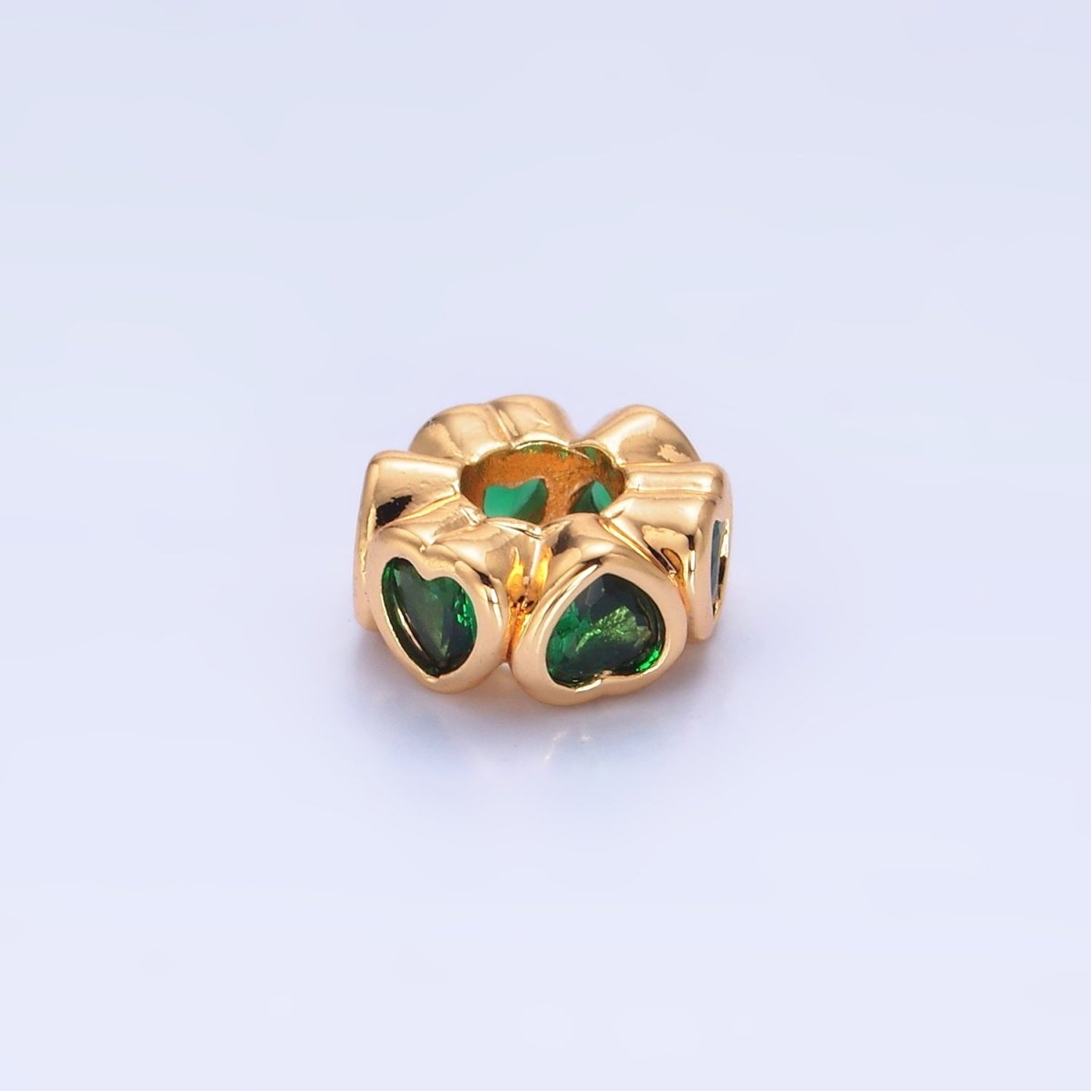 24K Gold Filled Clear, Red, Green, Pink CZ Heart Rhondelle Bead | B139 B140