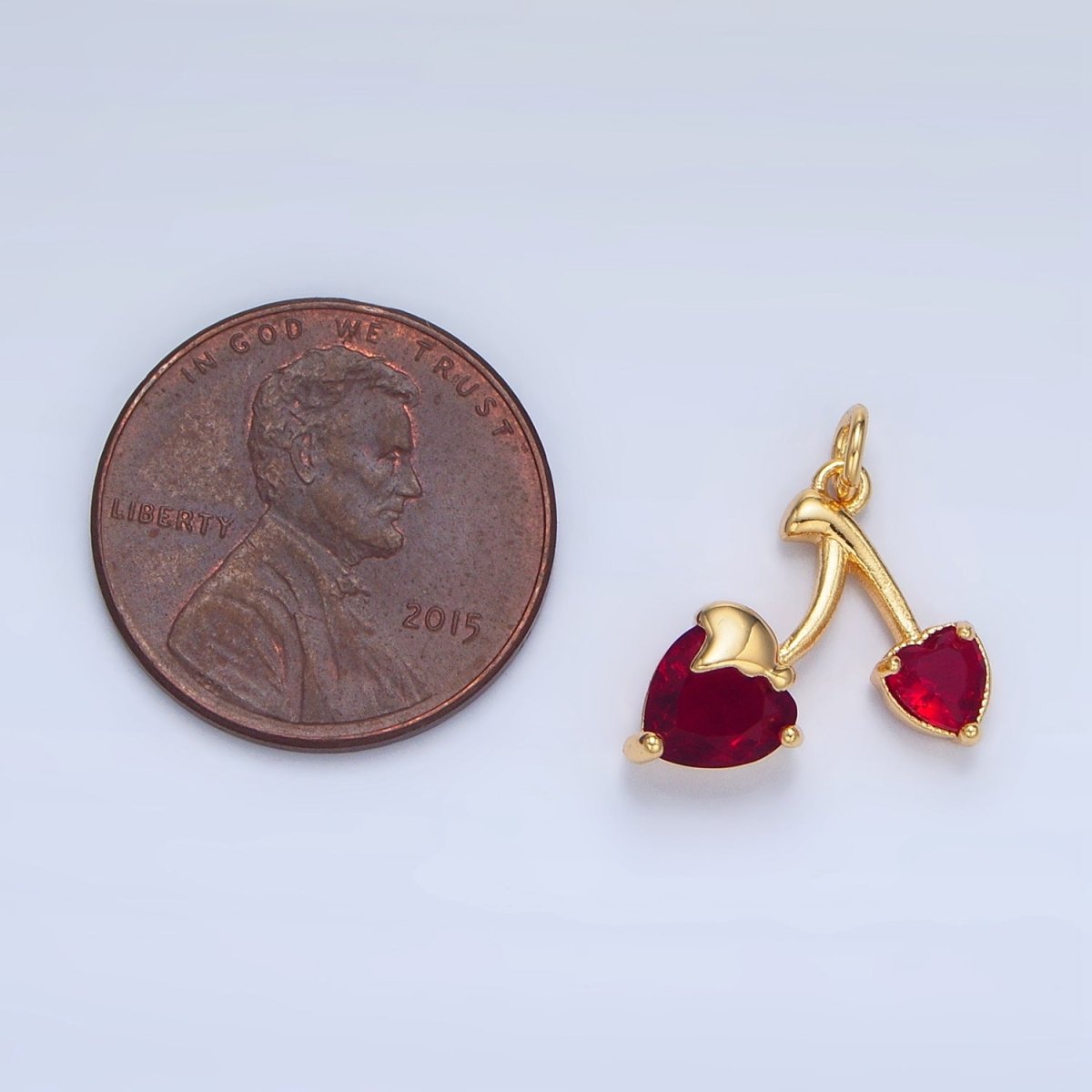 24K Gold Filled Clear, Red, Pink CZ Cherry Fruit Mini Charm | X601 X602