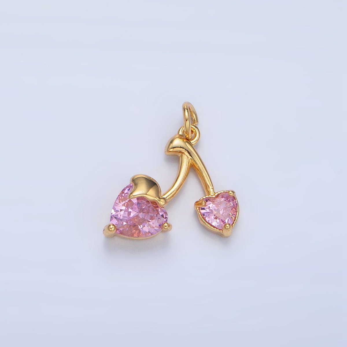 24K Gold Filled Clear, Red, Pink CZ Cherry Fruit Mini Charm | X601 X602