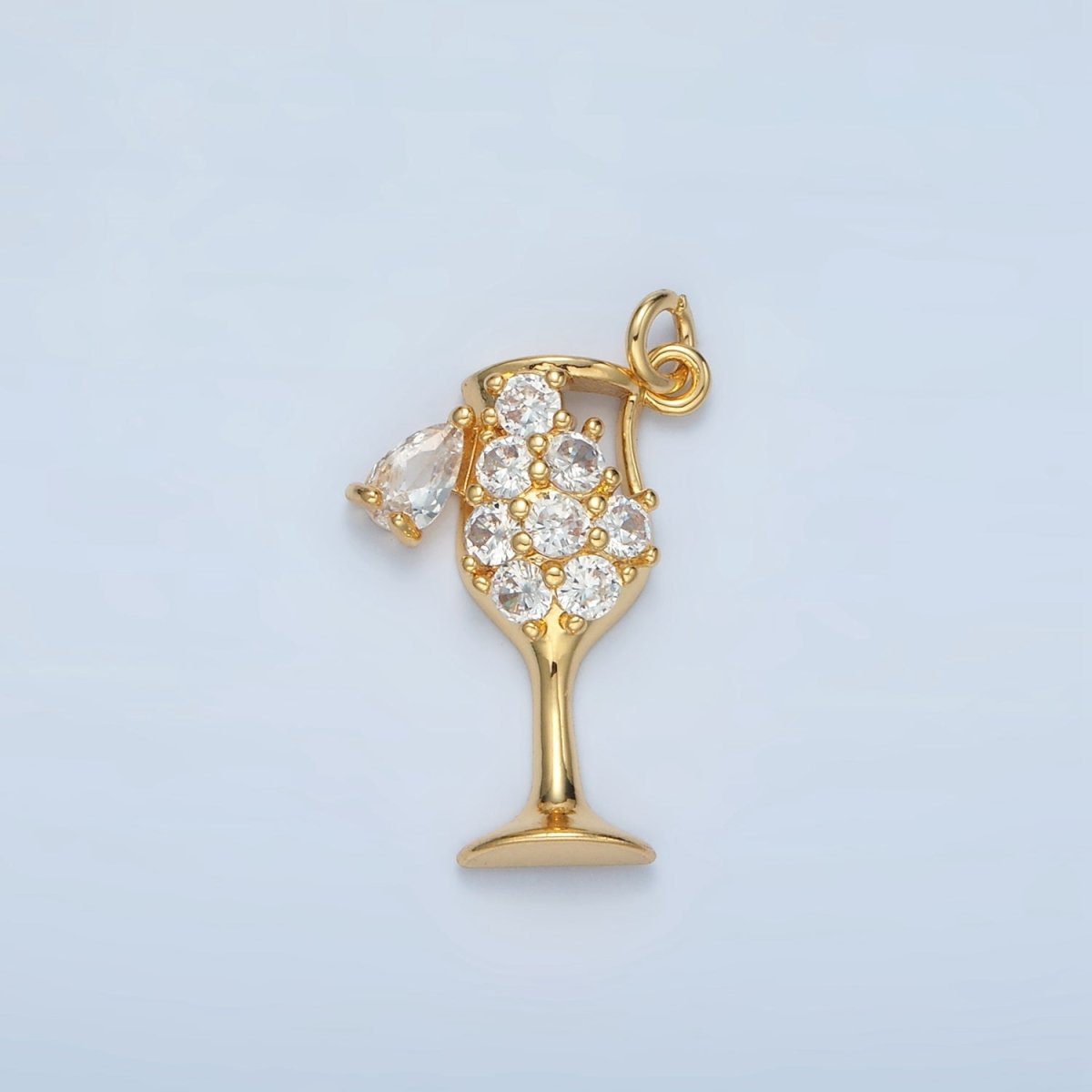 24K Gold Filled Clear, Red, Pink, Purple Micro Paved CZ Open Champagne Alcohol Drink Charm | E681 E682