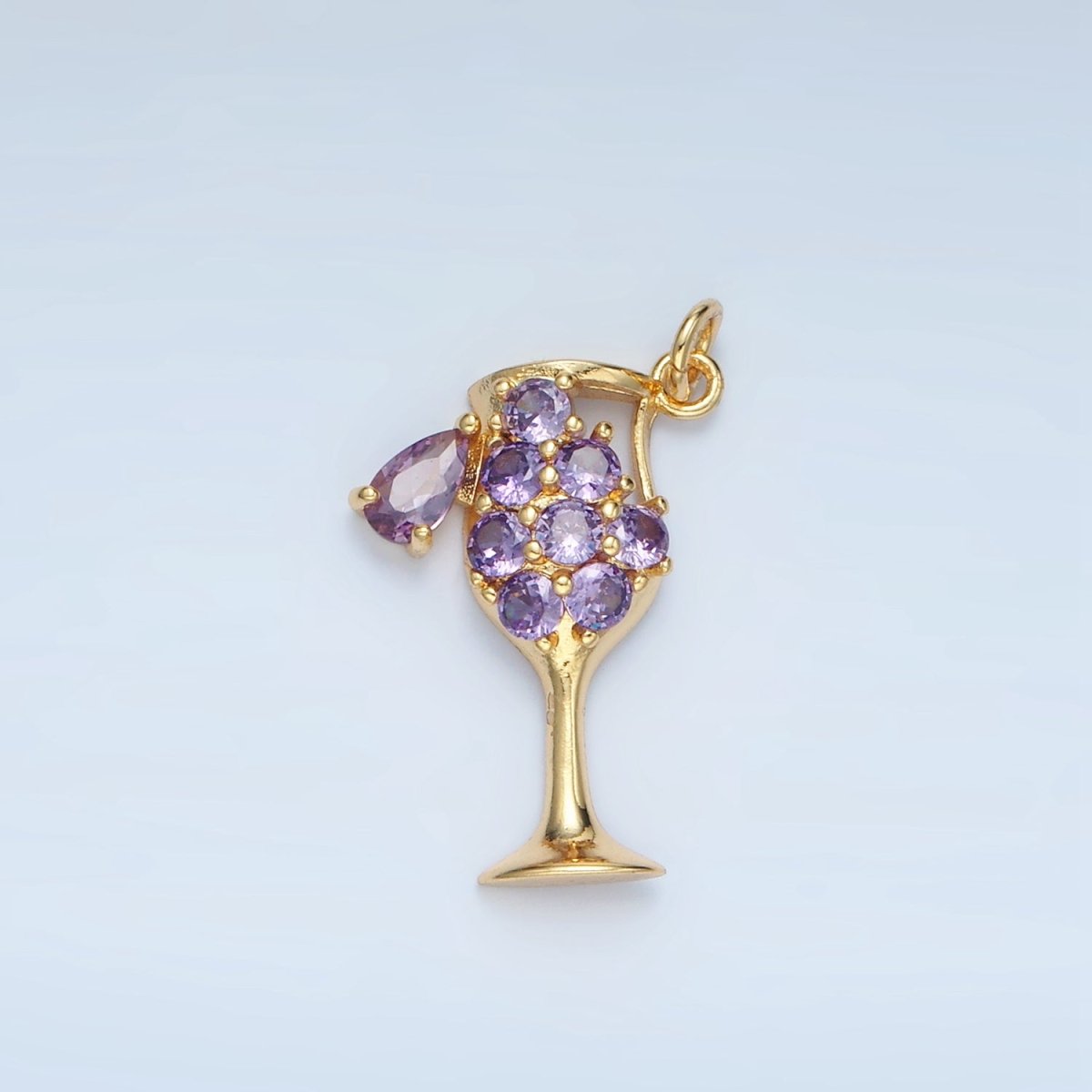 24K Gold Filled Clear, Red, Pink, Purple Micro Paved CZ Open Champagne Alcohol Drink Charm | E681 E682