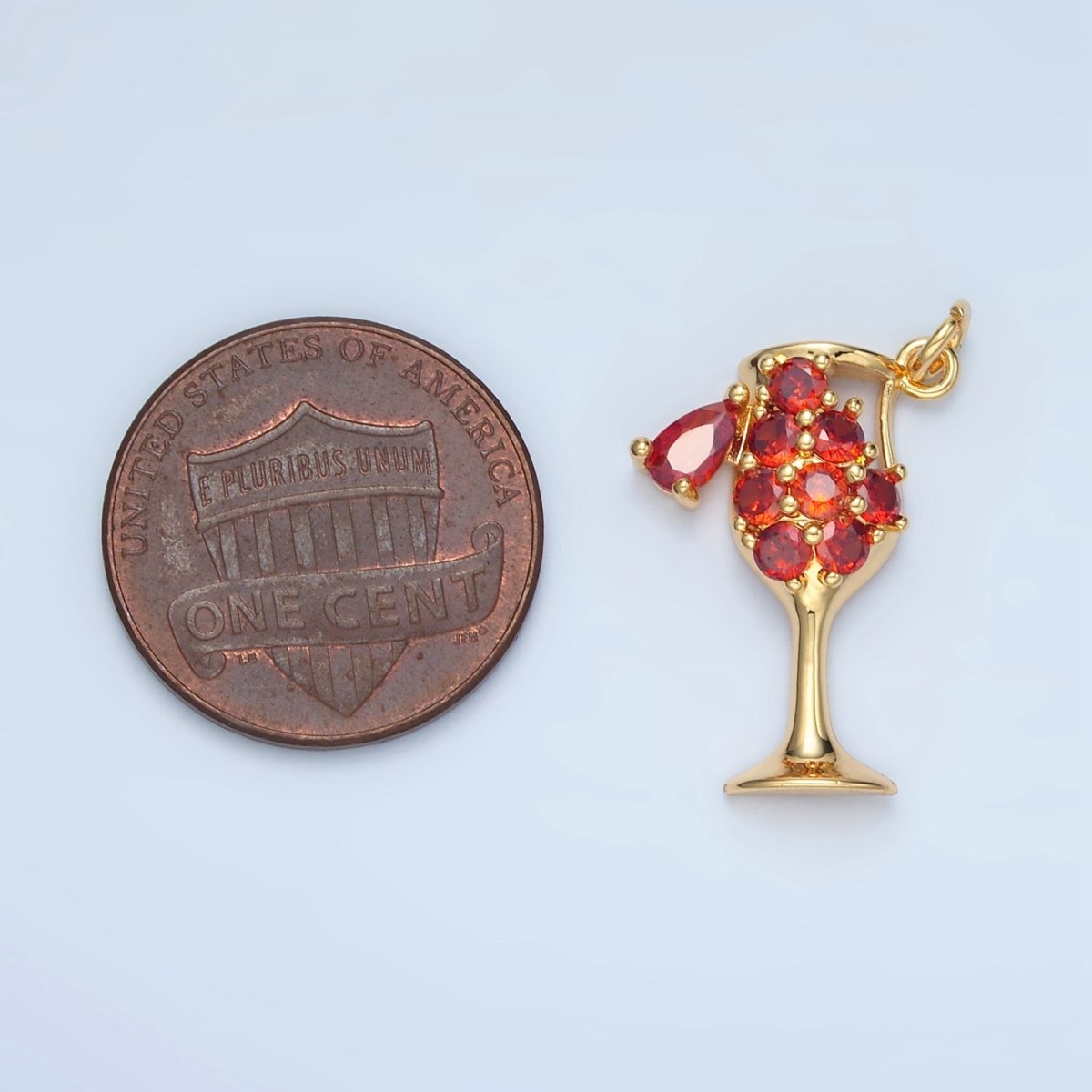 24K Gold Filled Clear, Red, Pink, Purple Micro Paved CZ Open Champagne Alcohol Drink Charm | E681 E682