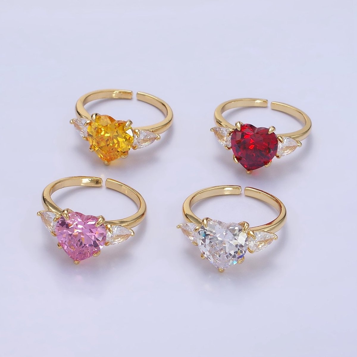 24K Gold Filled Clear, Red, Pink Yellow CZ Heart Solitaire Ring | R211 - R212