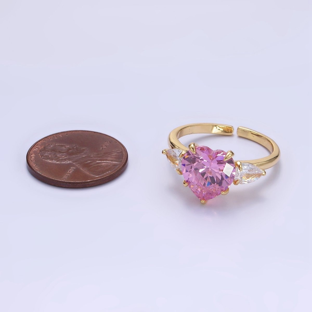 24K Gold Filled Clear, Red, Pink Yellow CZ Heart Solitaire Ring | R211 - R212