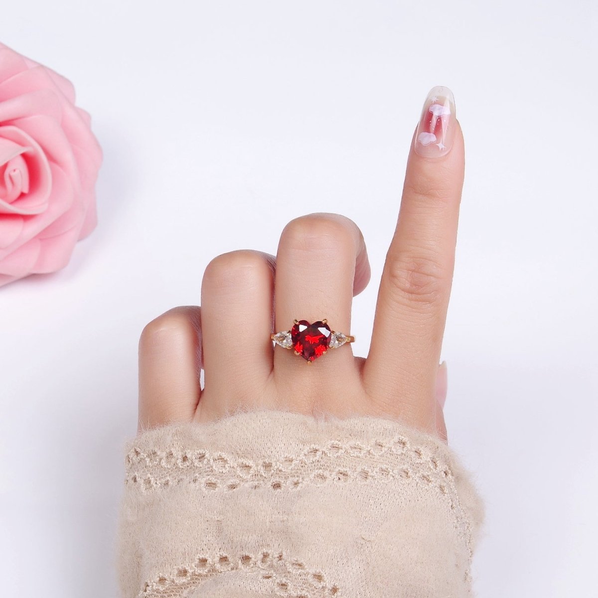 24K Gold Filled Clear, Red, Pink Yellow CZ Heart Solitaire Ring | R211 - R212