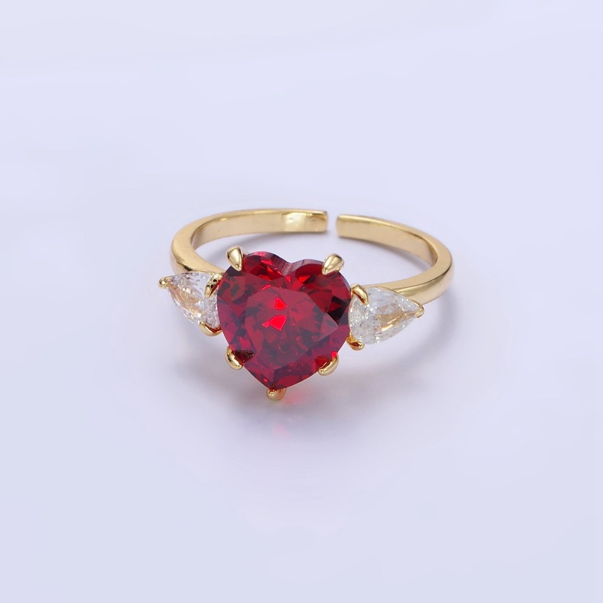 24K Gold Filled Clear, Red, Pink Yellow CZ Heart Solitaire Ring | R211 - R212