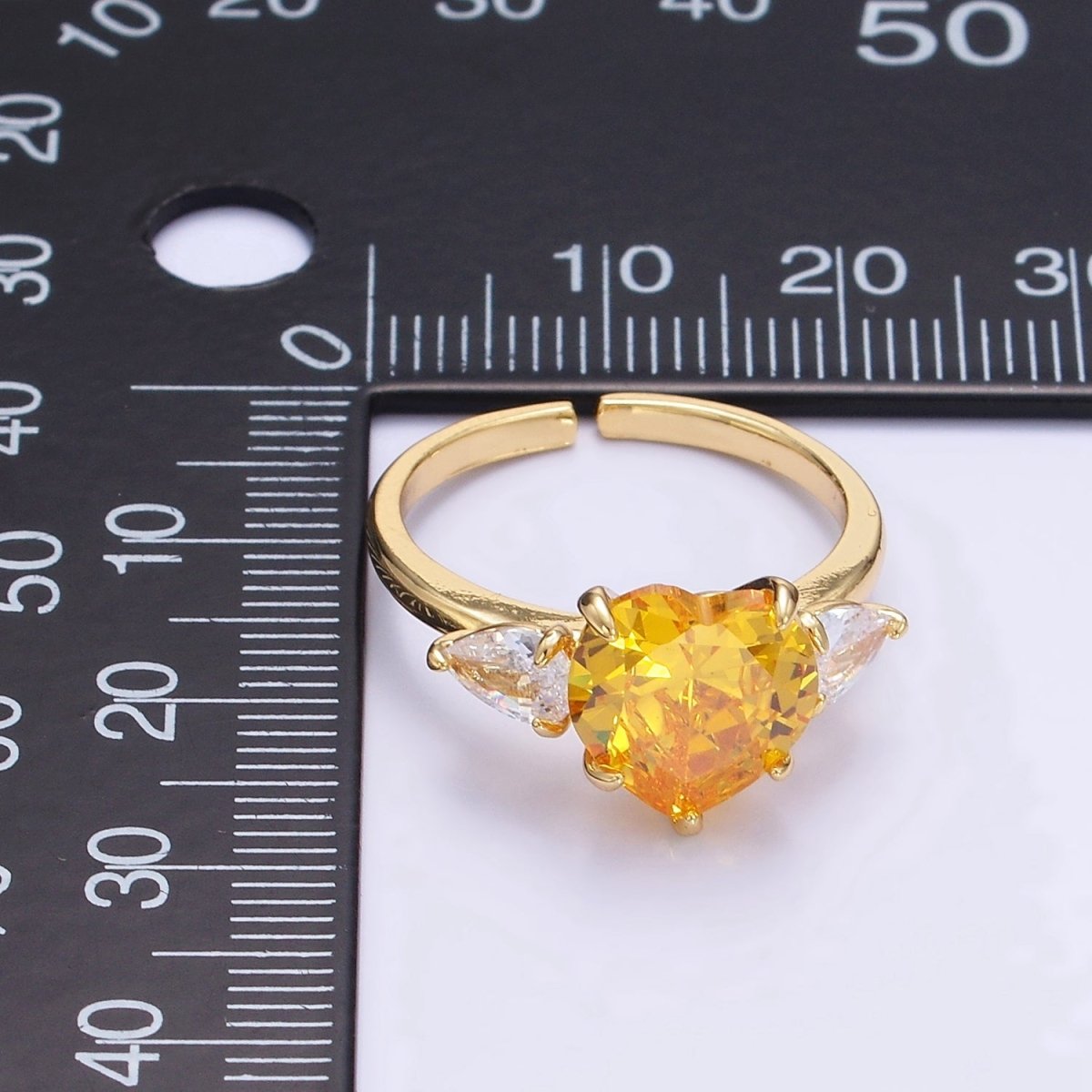 24K Gold Filled Clear, Red, Pink Yellow CZ Heart Solitaire Ring | R211 - R212