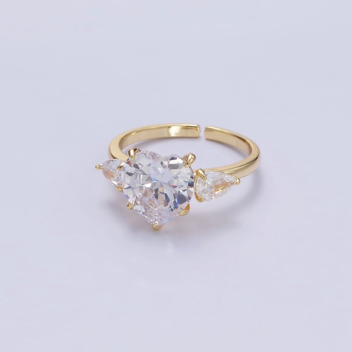 24K Gold Filled Clear, Red, Pink Yellow CZ Heart Solitaire Ring | R211 - R212