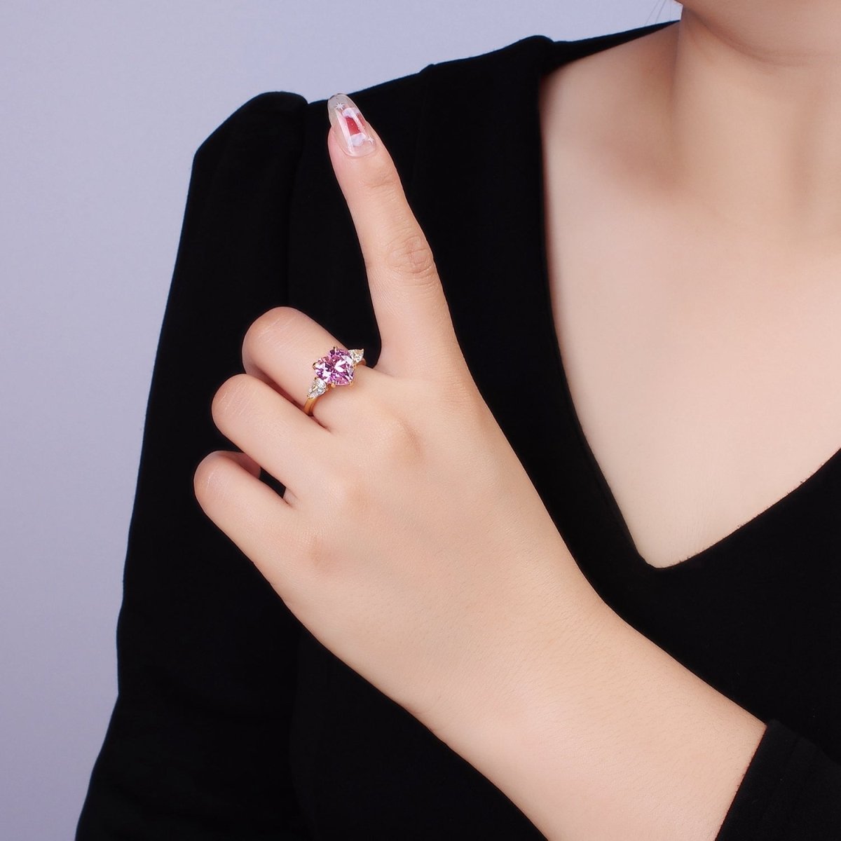 24K Gold Filled Clear, Red, Pink Yellow CZ Heart Solitaire Ring | R211 - R212