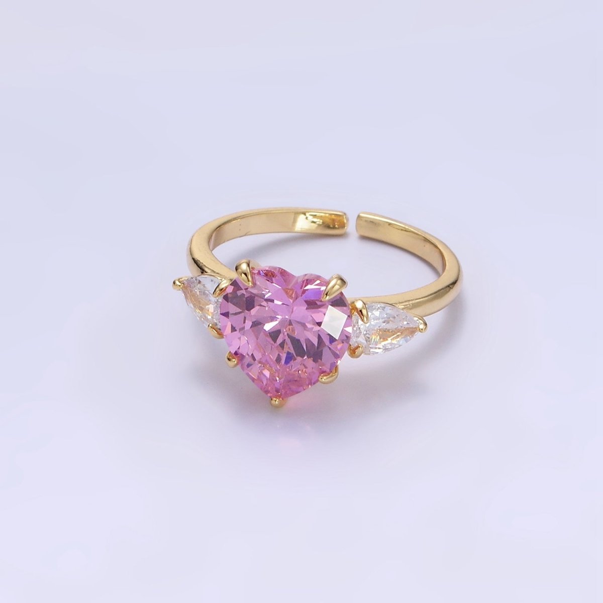 24K Gold Filled Clear, Red, Pink Yellow CZ Heart Solitaire Ring | R211 - R212