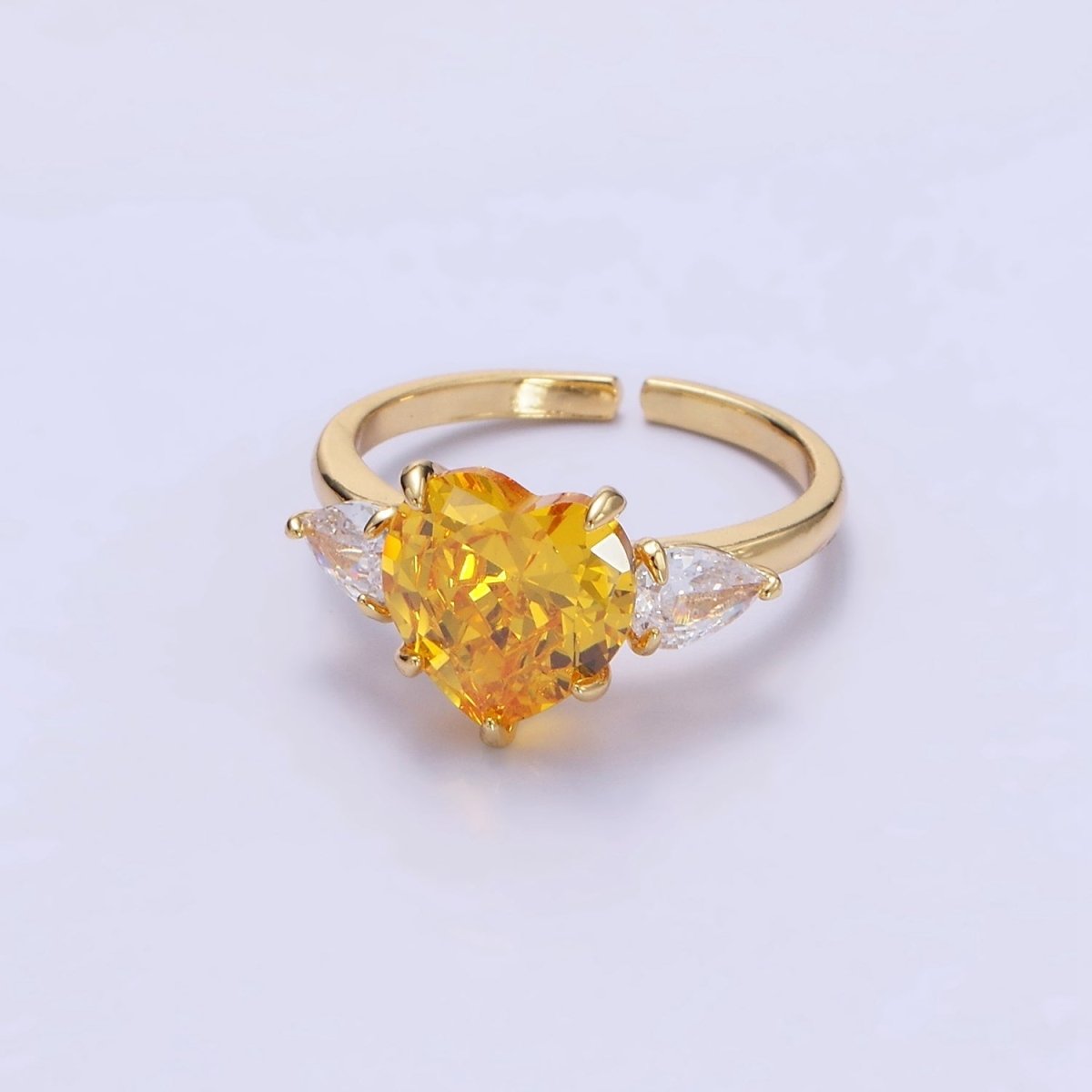 24K Gold Filled Clear, Red, Pink Yellow CZ Heart Solitaire Ring | R211 - R212