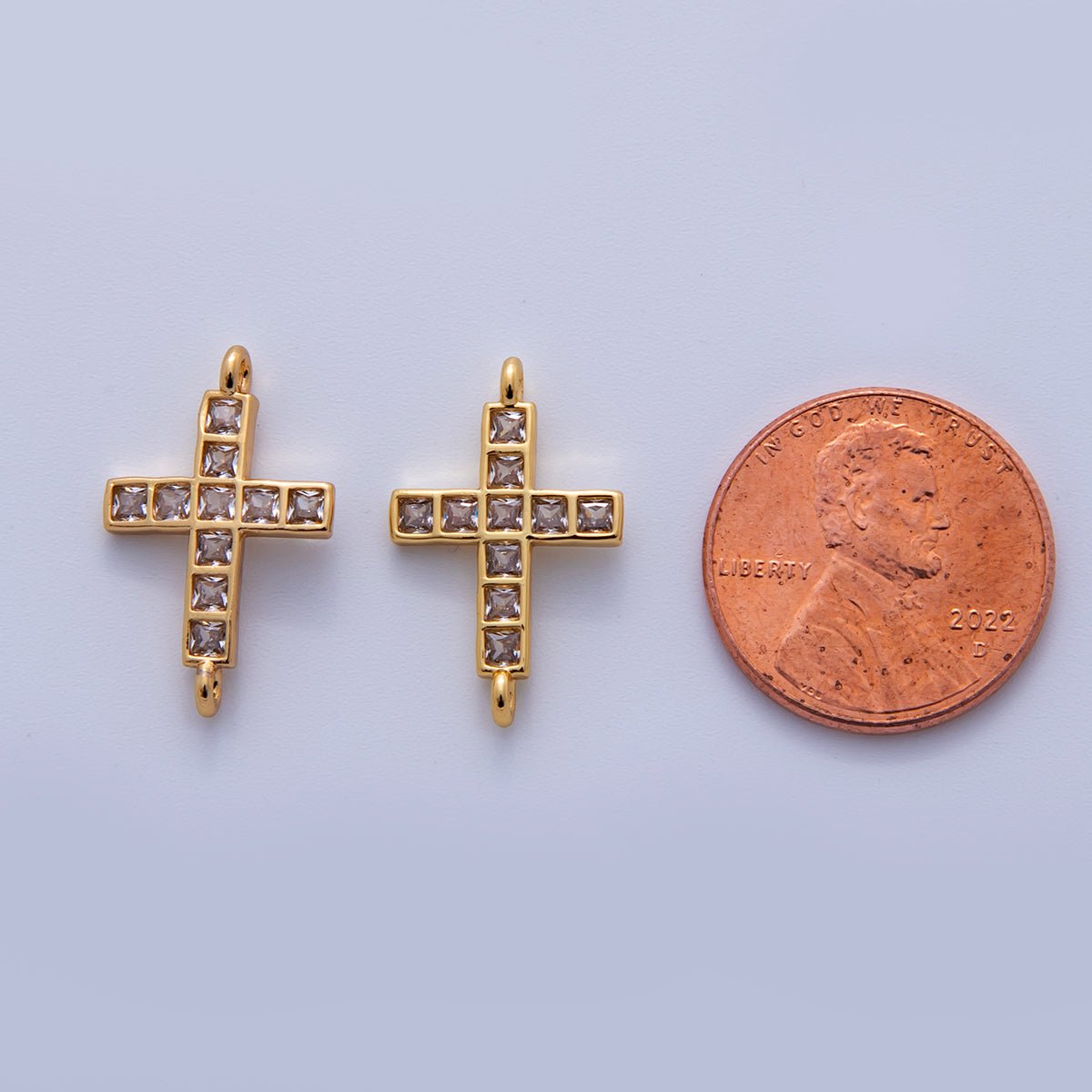 24K Gold Filled Clear Square Baguette CZ Religious Cross Connector | Y030 - DLUXCA