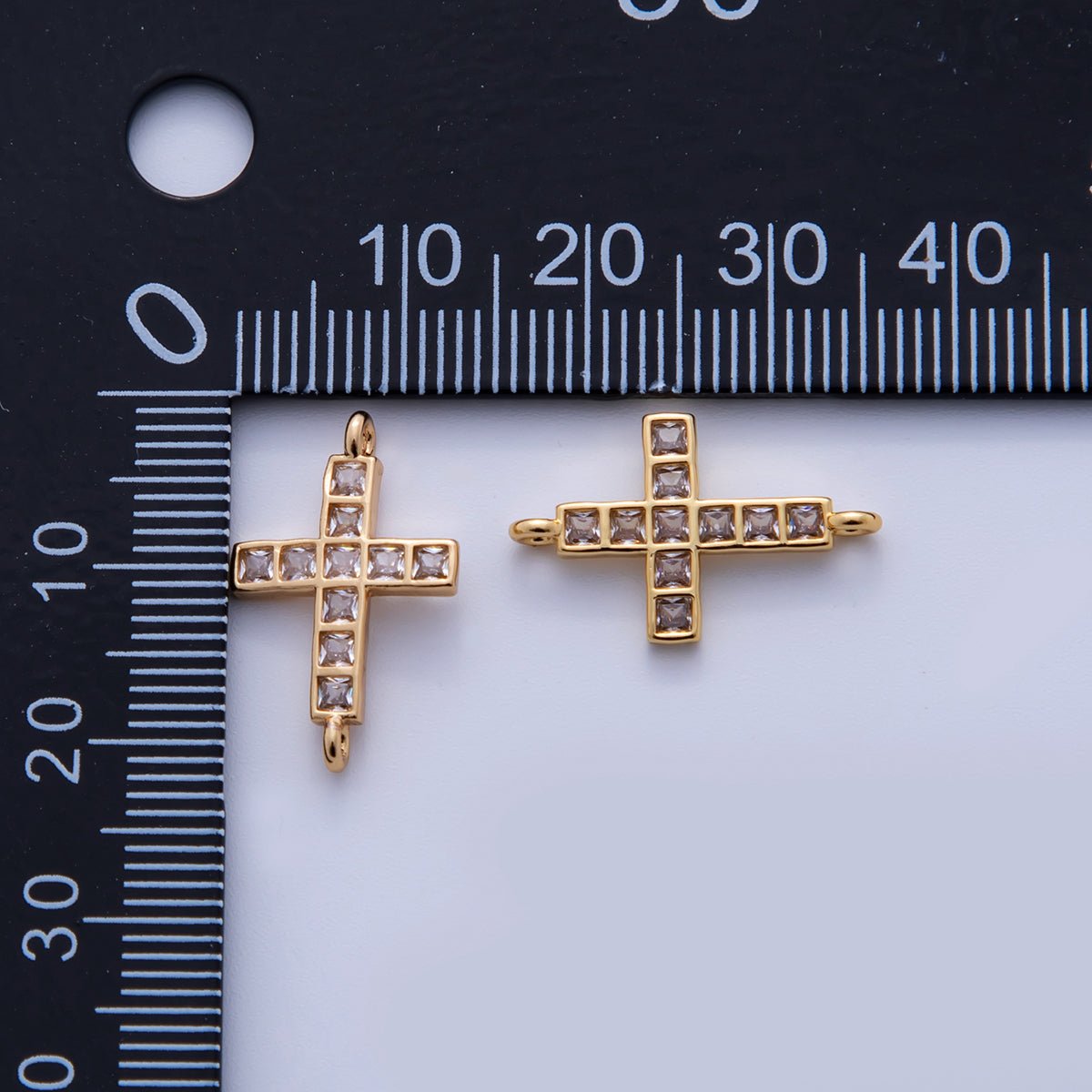24K Gold Filled Clear Square Baguette CZ Religious Cross Connector | Y030 - DLUXCA