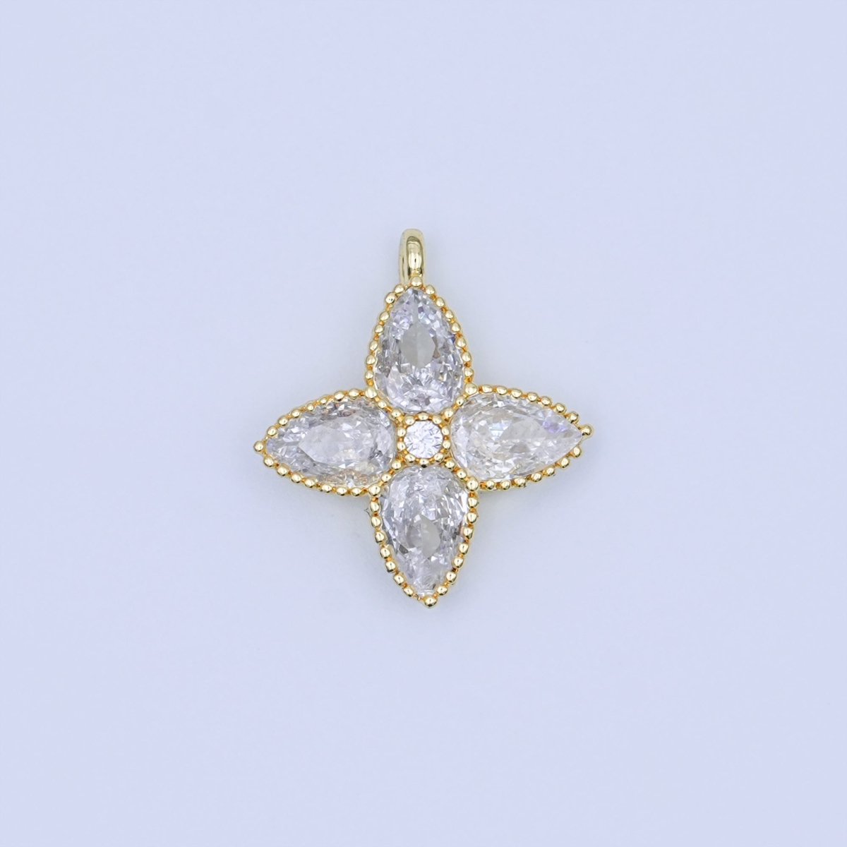 24K Gold Filled Clear Teardrop CZ Flower Charm | AJ293 - DLUXCA