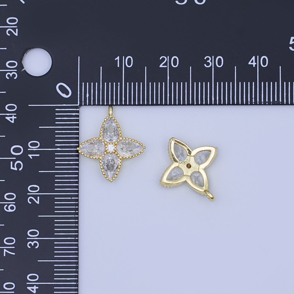 24K Gold Filled Clear Teardrop CZ Flower Charm | AJ293 - DLUXCA