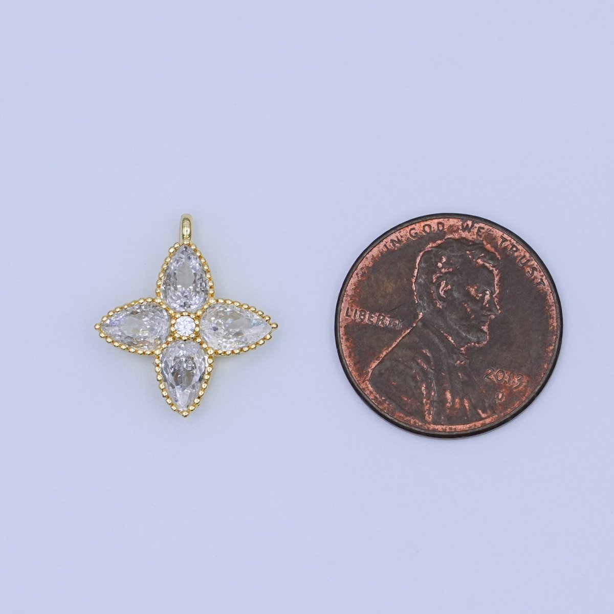 24K Gold Filled Clear Teardrop CZ Flower Charm | AJ293 - DLUXCA