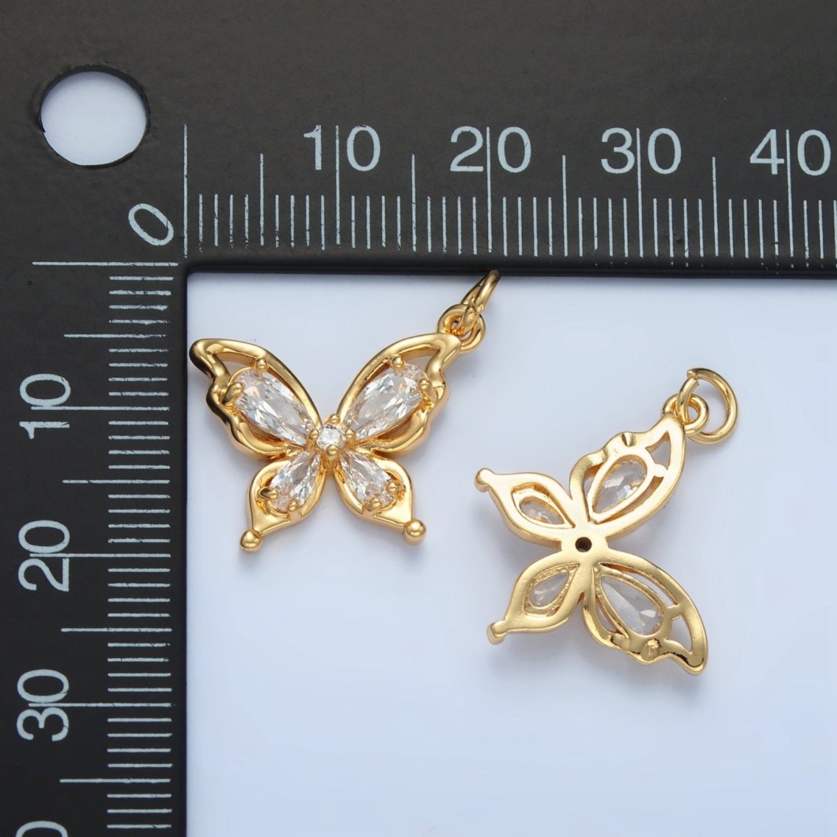 24K Gold Filled Clear Teardrop CZ Open Butterfly Charm | X560 - DLUXCA