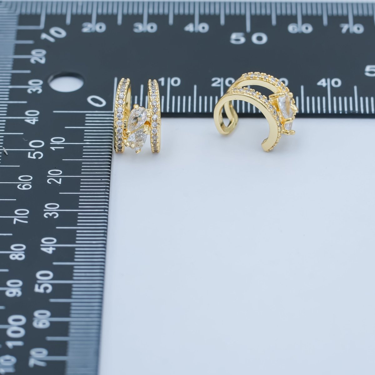 24K Gold Filled Clear Teardrop Micro Paved CZ Ear Cuff Earrings | AI175 - DLUXCA