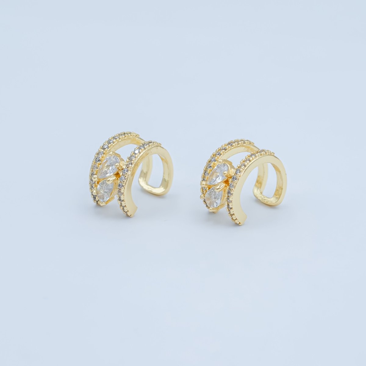 24K Gold Filled Clear Teardrop Micro Paved CZ Ear Cuff Earrings | AI175 - DLUXCA