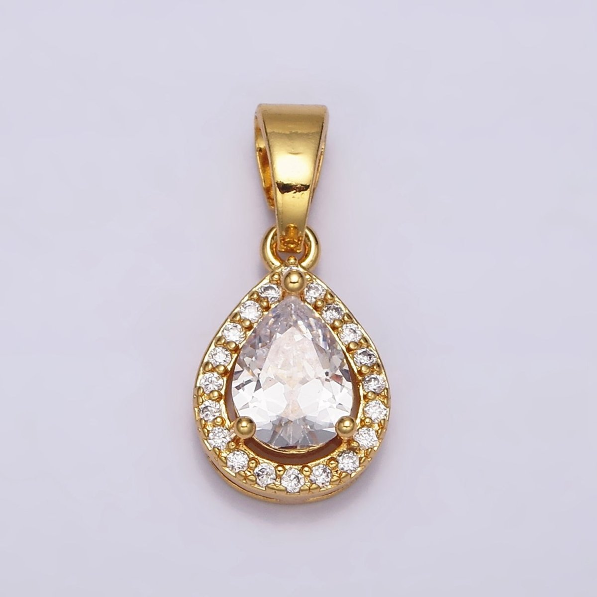 24K Gold Filled Clear Teardrop Micro Paved CZ Pendant in Gold & Silver | AA461 AA462