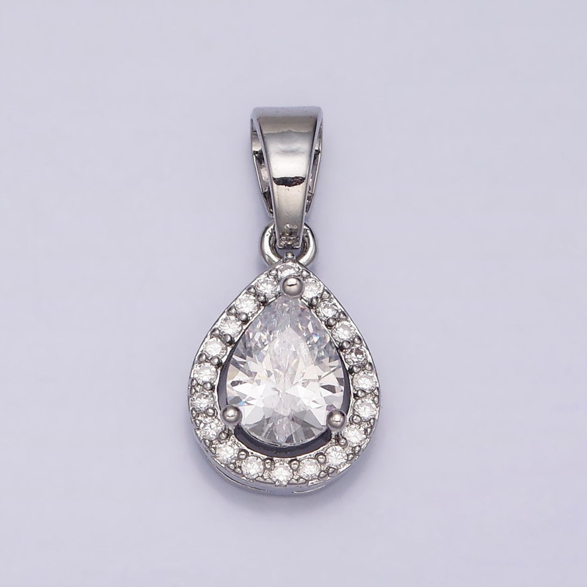 24K Gold Filled Clear Teardrop Micro Paved CZ Pendant in Gold & Silver | AA461 AA462