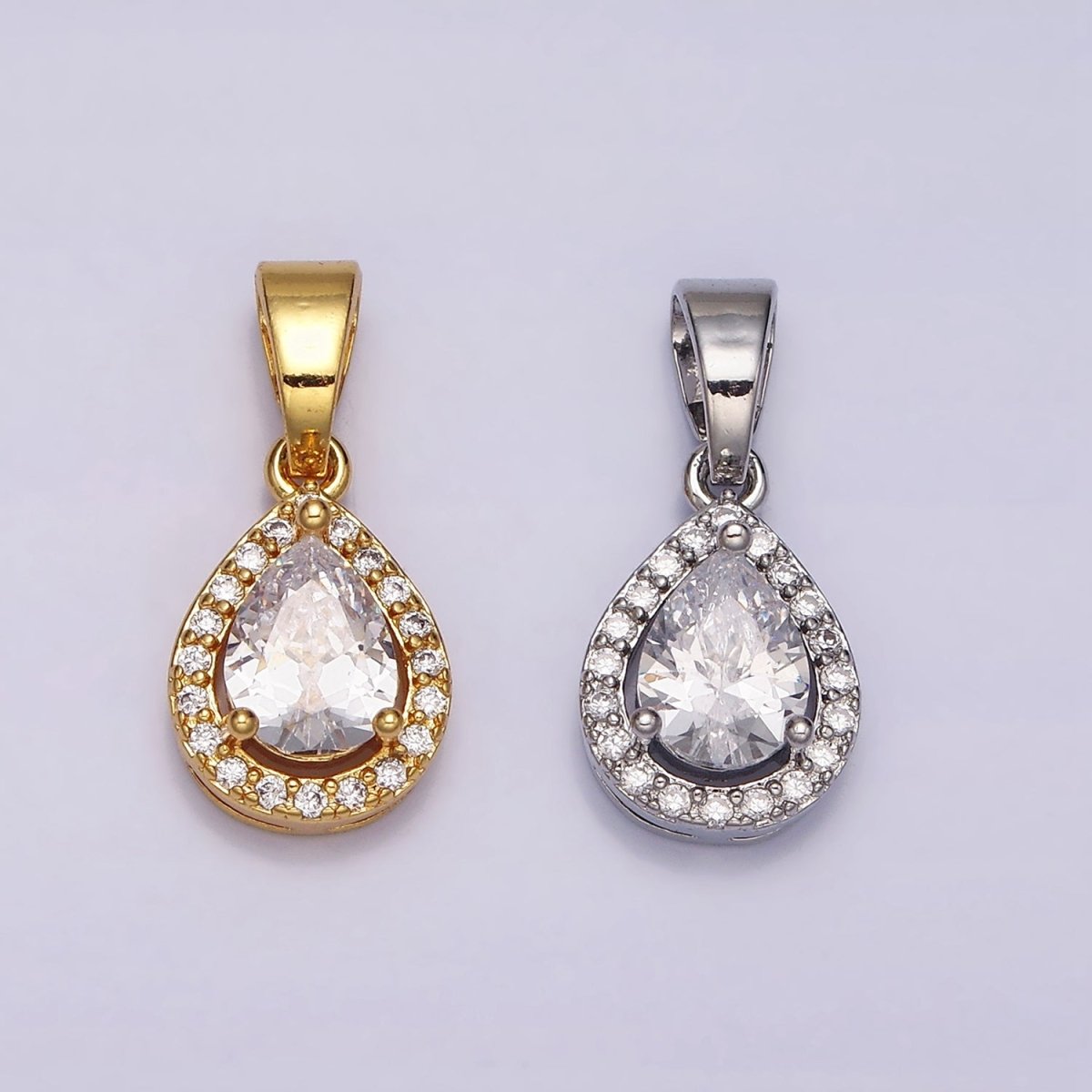 24K Gold Filled Clear Teardrop Micro Paved CZ Pendant in Gold & Silver | AA461 AA462
