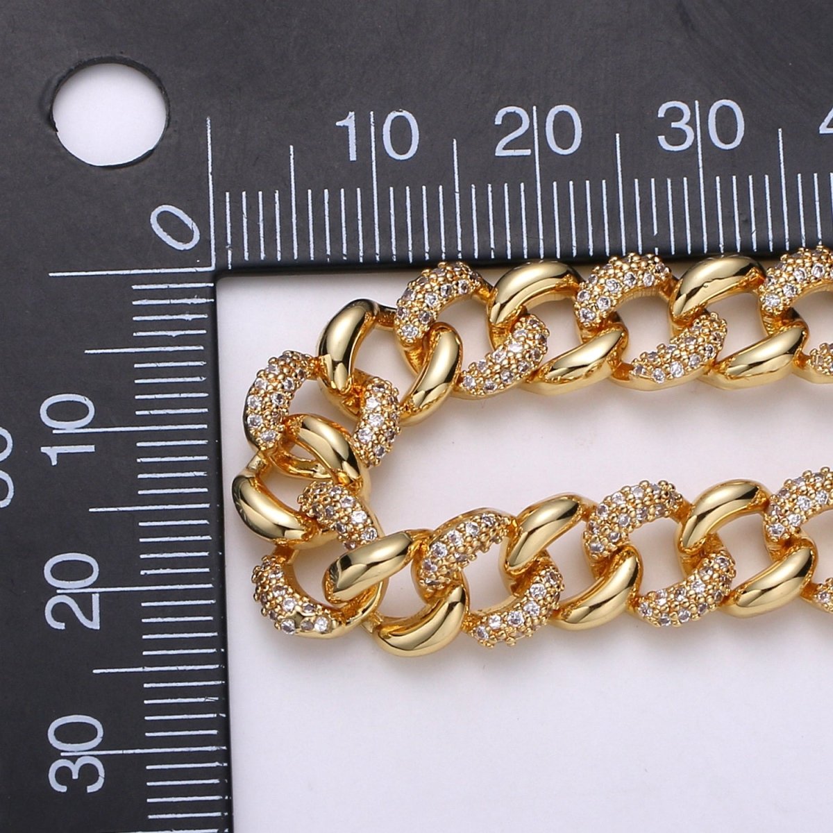 24K Gold Filled Cluster CZ CURB Chain by Yard, Fancy Roll Chain For DIY Craft, Necklace Bracelet Anklet Component Supply | ROLL-326 (O-072) Clearance Pricing - DLUXCA