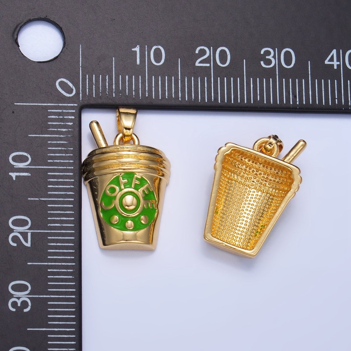 24K Gold Filled Coffee Drink Enamel Pendant | AA1010 - DLUXCA