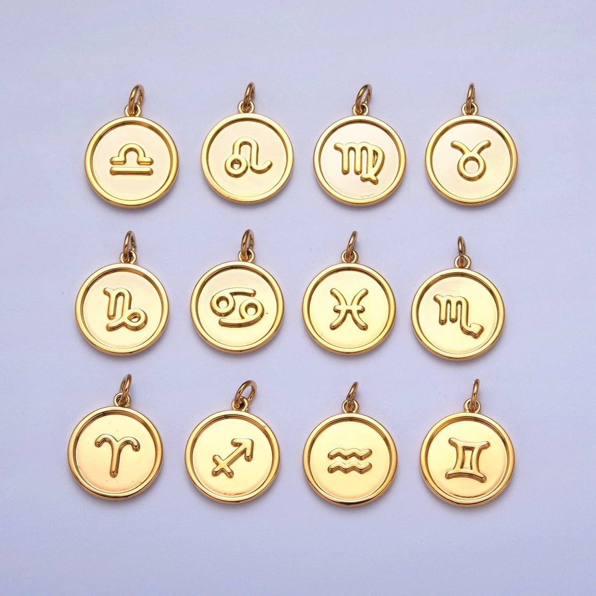 24K Gold Filled Coin Disc Zodiac Charm Dainty Astrological Zodiac Signs Add on Charm A-A1439-A-A1444