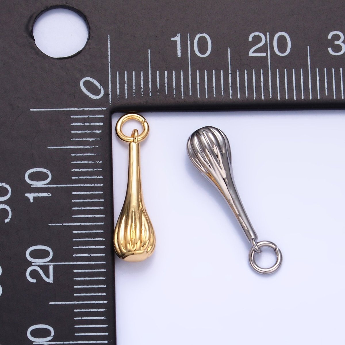 24K Gold Filled Cooking Whisk Utensil Tool 3D Multidimensional Charm in Gold & Silver | W346