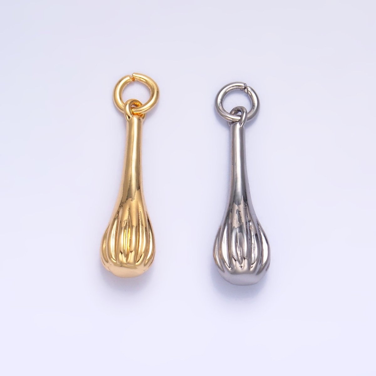24K Gold Filled Cooking Whisk Utensil Tool 3D Multidimensional Charm in Gold & Silver | W346