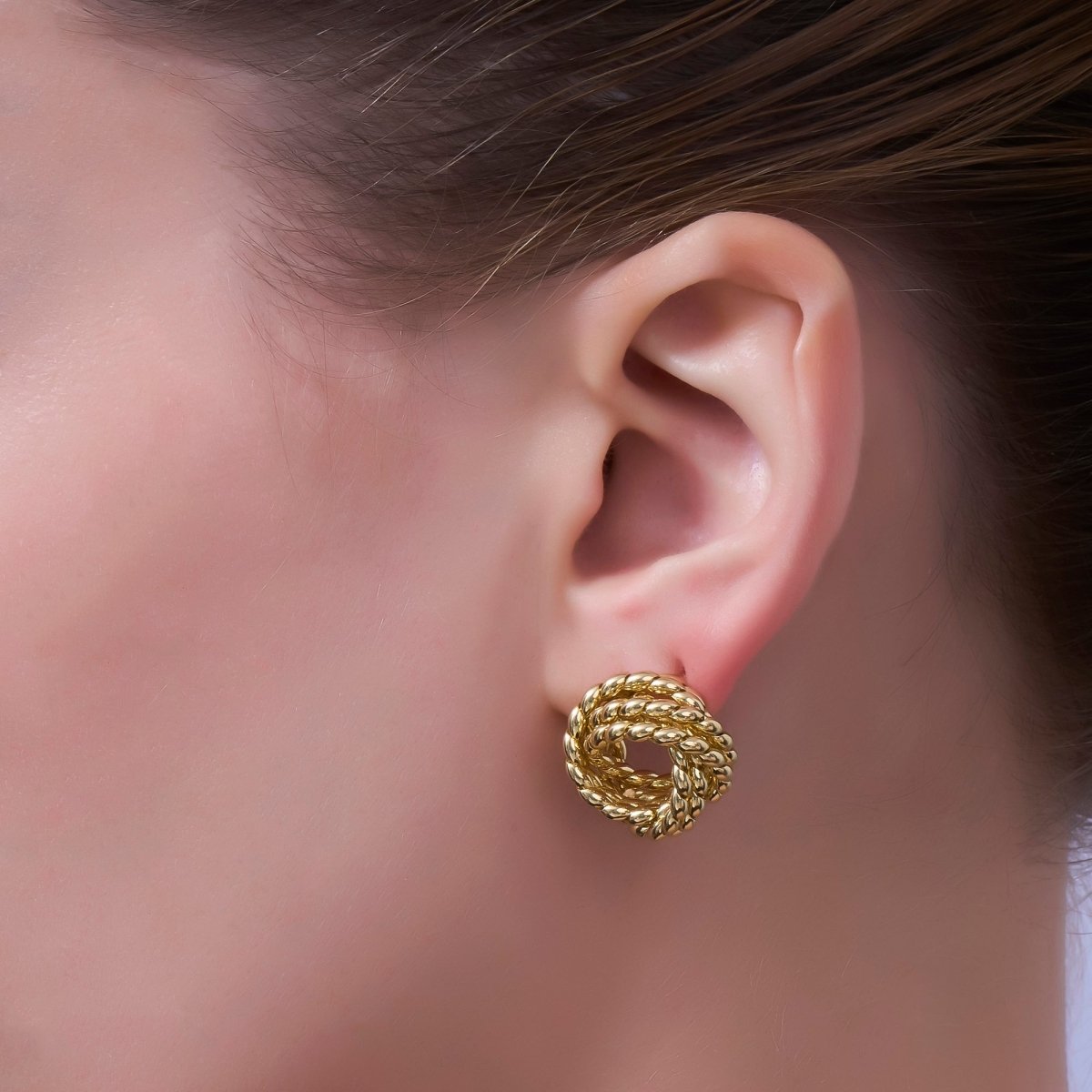 24K Gold Filled Croissant Geometric Circular Knot Stud Earrings | T029 - DLUXCA