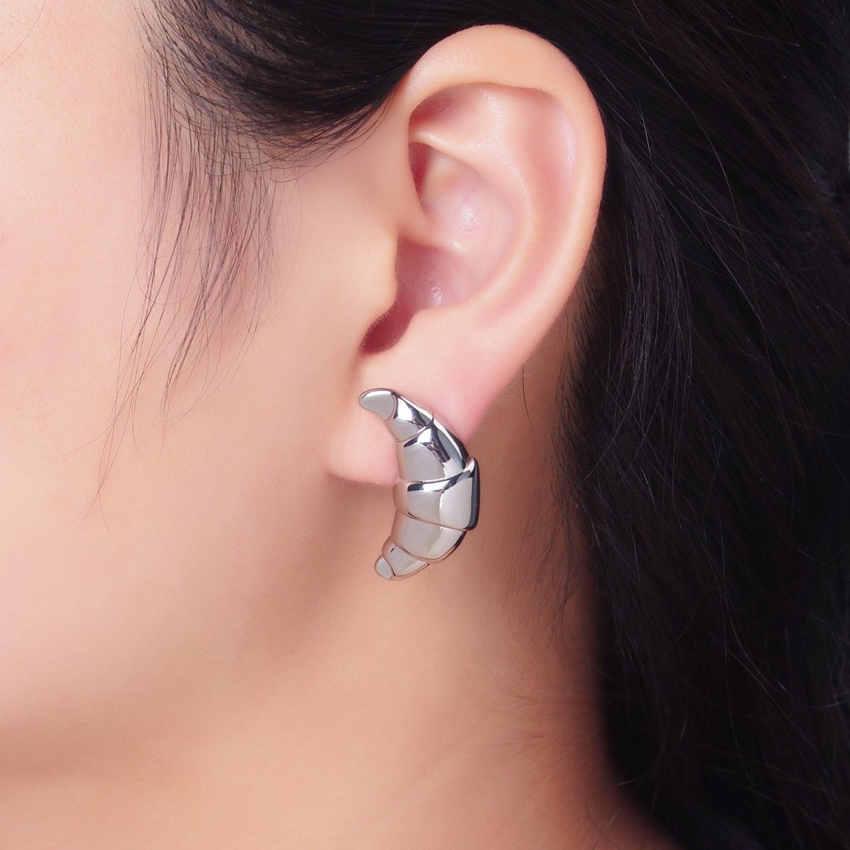 24K Gold Filled Croissant Pastry Stud Earrings in Gold & Silver | V233 V235