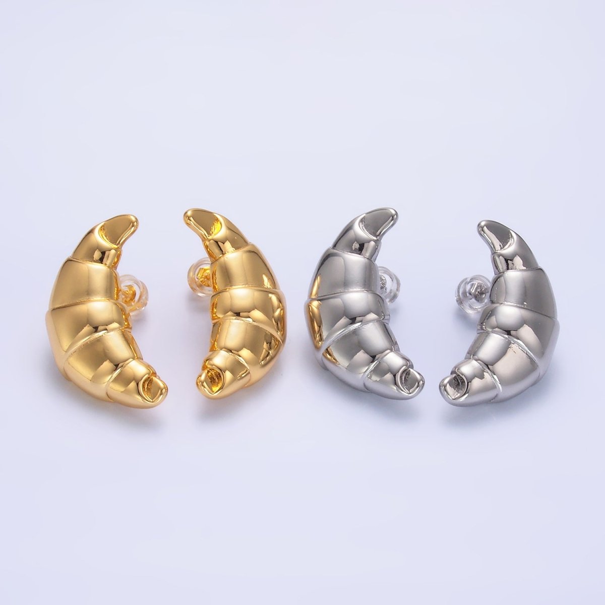 24K Gold Filled Croissant Pastry Stud Earrings in Gold & Silver | V233 V235