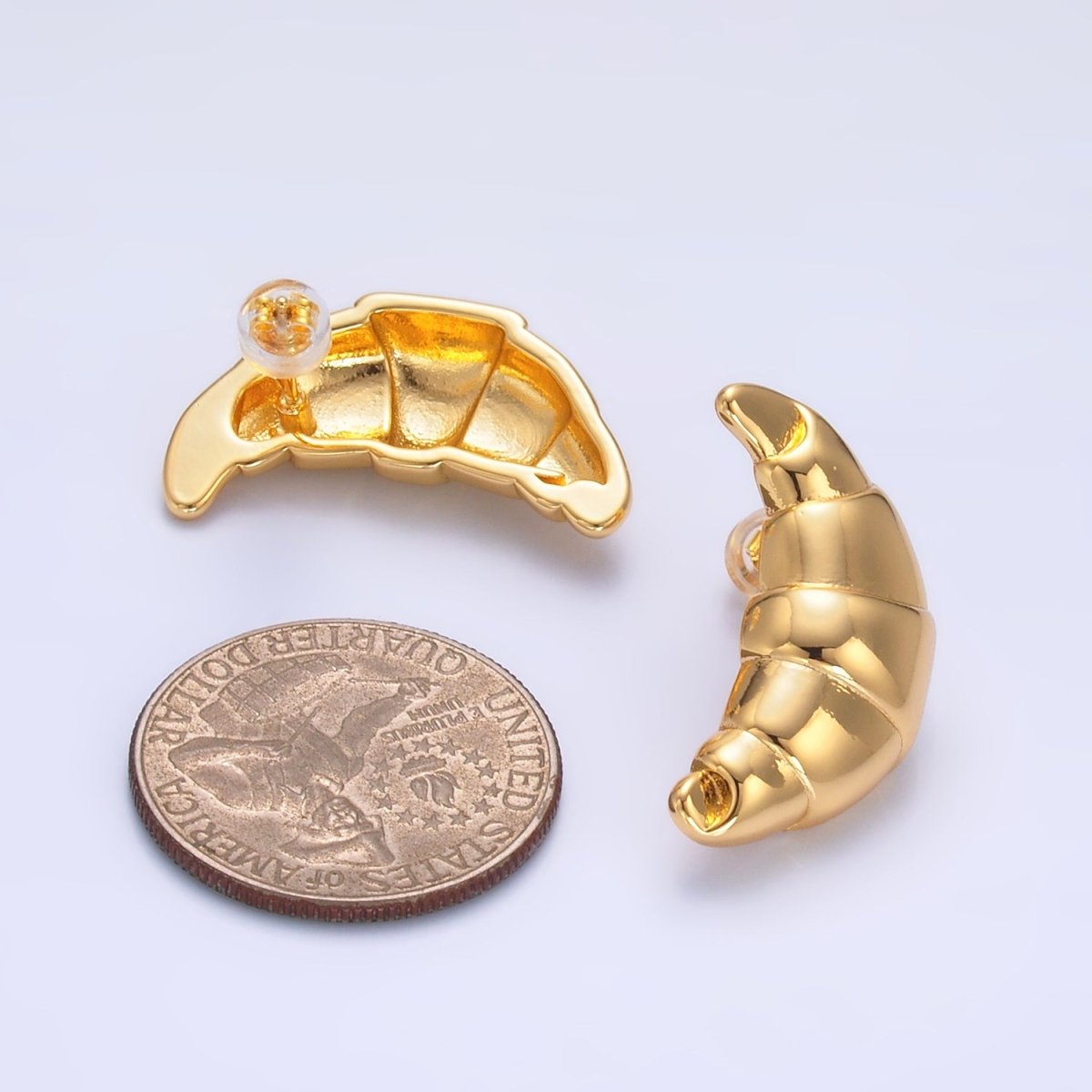 24K Gold Filled Croissant Pastry Stud Earrings in Gold & Silver | V233 V235