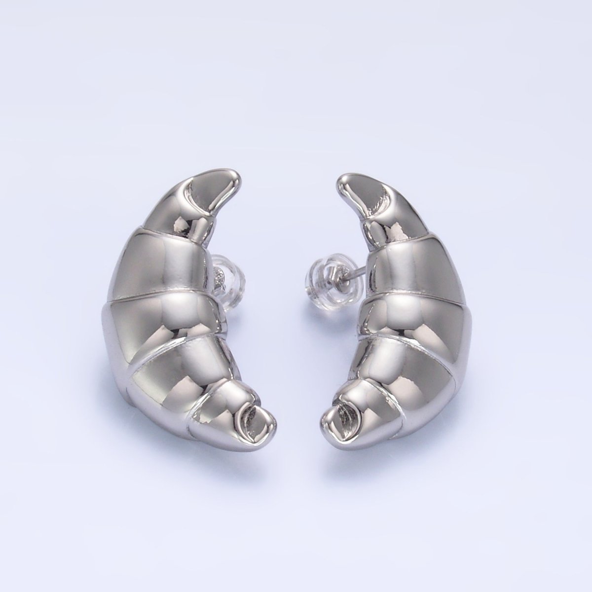 24K Gold Filled Croissant Pastry Stud Earrings in Gold & Silver | V233 V235