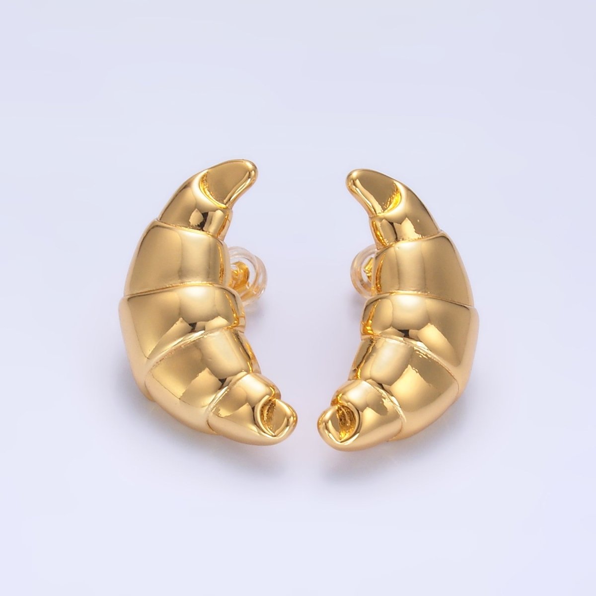 24K Gold Filled Croissant Pastry Stud Earrings in Gold & Silver | V233 V235