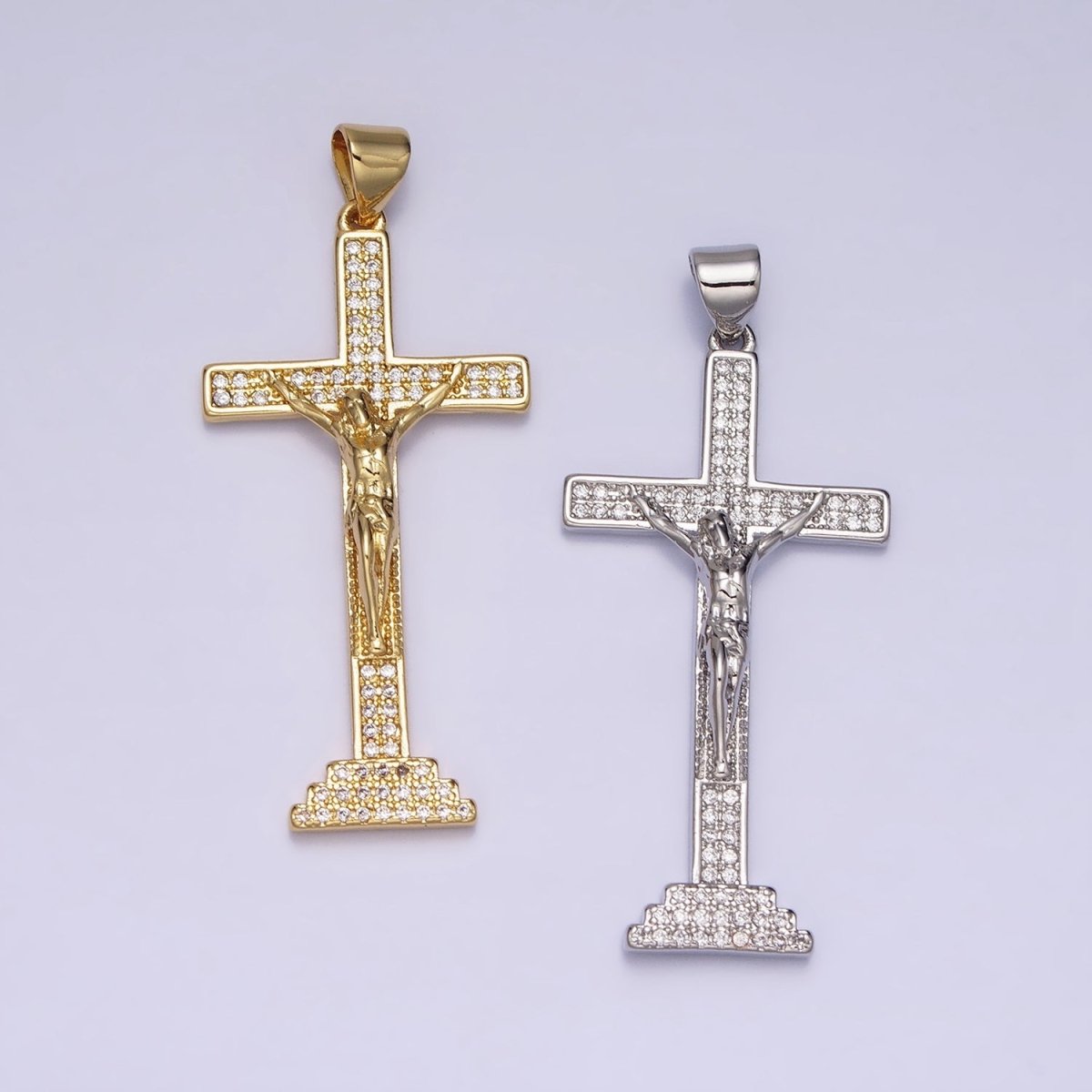 24K Gold Filled Cross Pendant | Jesus Crucifix Pendant | Religious Cross Charm Necklace AA252 AA253