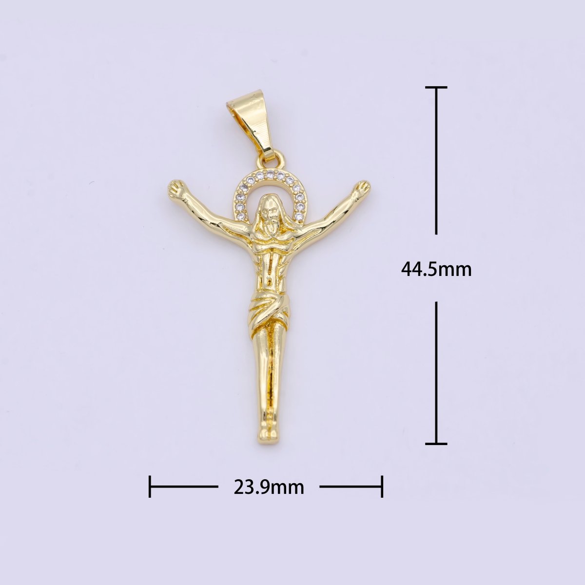 24K Gold Filled Crucifix Jesus Religious Micro Paved CZ Pendant N-623 - DLUXCA