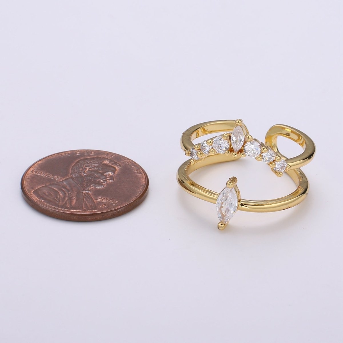 24K Gold Filled Crystal Double Layer Adjustable Ring - R321 - DLUXCA