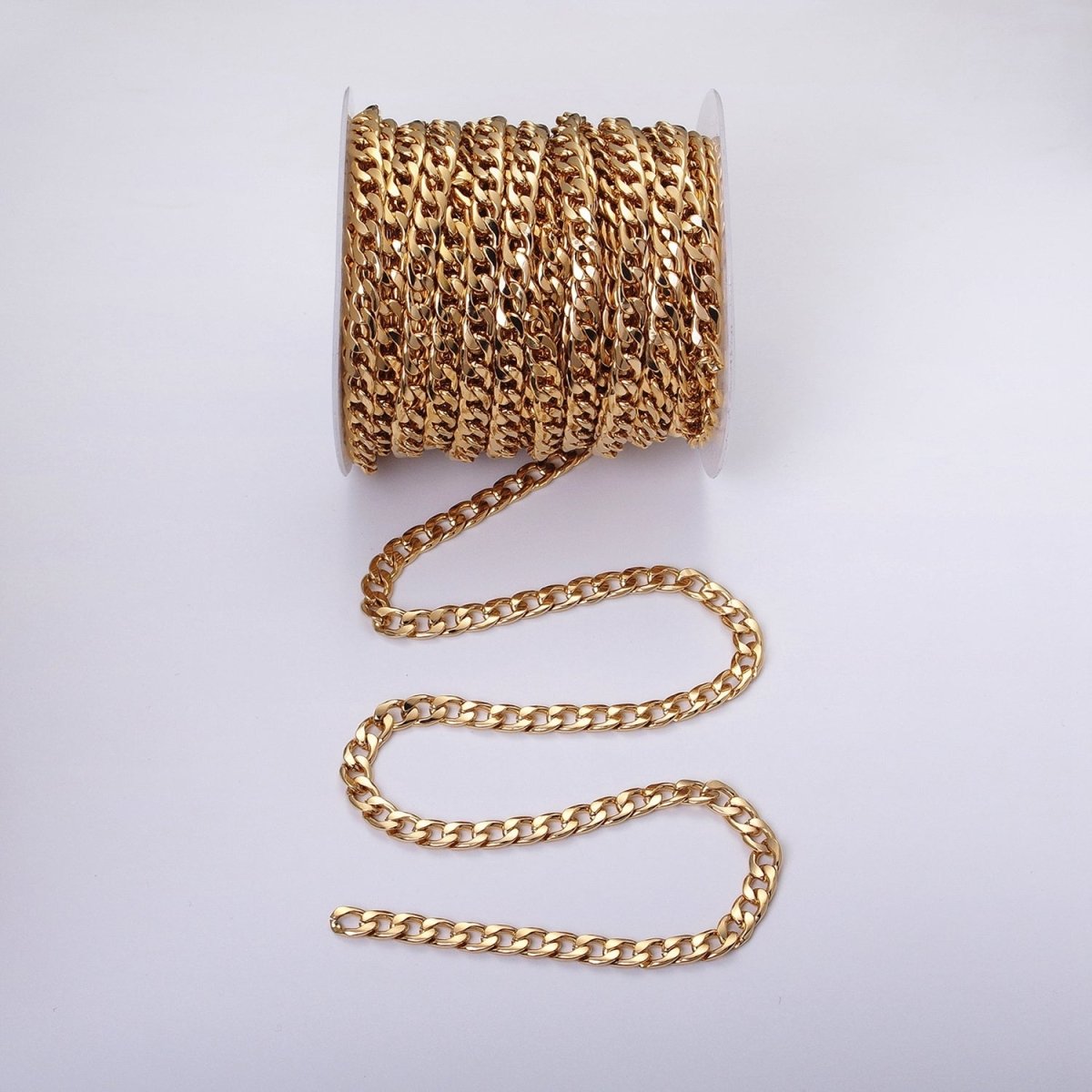 24k Gold Filled Cuban Curb Chain 7.5mm Unfinished Unisex Curb Link Chain by Yard Wholesale Jewelry Making Supplies | ROLL-1283 ROLL-1284 Clearance Pricing